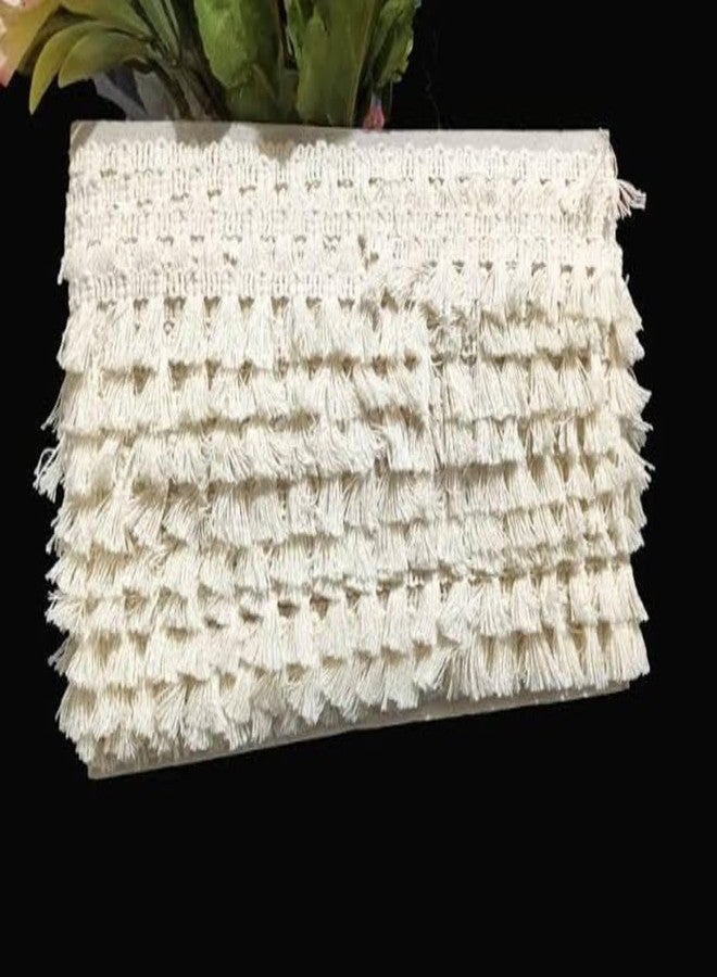 PREMDAS LACES Premdas lace Indian Cotton Natural Ivory 100% Cotton Brush Fringe Trim Decorative Cotton Fringe Trim Cream Tassel Fringe, Matte Fringe 15 Meter (White) - Image 2